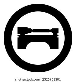 Lathe machine industrial mechanism apparatus manufacturing professional metalworking machining concept icon in circle round black color vector illustration image solid outline style