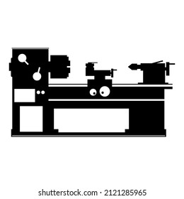 Lathe machine modern industrial factory on white background flat vector black icon design.