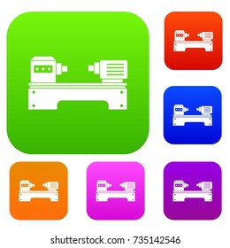 Lathe machine set icon color in flat style isolated on white. Collection sings vector illustration