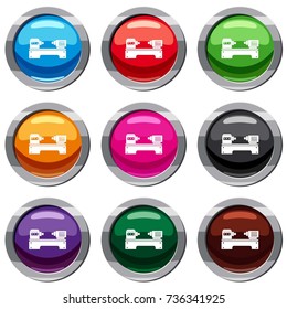 Lathe machine set icon isolated on white. 9 icon collection vector illustration