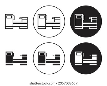 lathe machine vector icon set in black color.