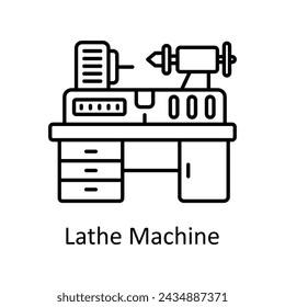 Lathe Machine vector outline icon design illustration. Manufacturing units symbol on White background EPS 10 File