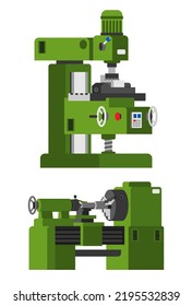 Lade ab. Fräsmaschine. Metallbearbeitungsmaschinen im Cartoon-Stil.