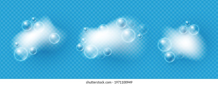 Lather. Bath foam soap with bubbles. Transparent element.