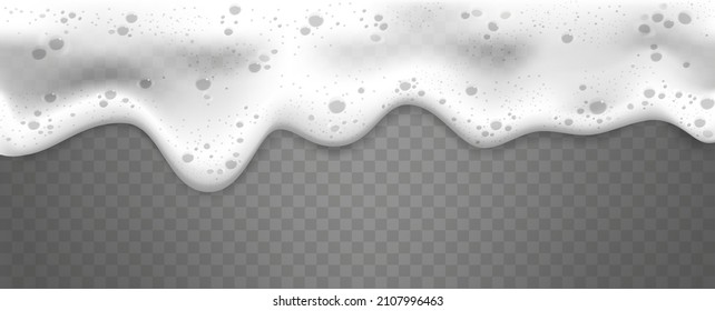 Lathering beer. Realistic beers clean foam, 3d lather biere splash, foamed sea bubbles, wet soap shower shampoo splashes, suds alcohol drink, water froth, tidy vector illustration