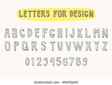 Latin 3d Doodle Font. Hand Drawn And Numbers Letters Isolated On Background. Vector Illustration.