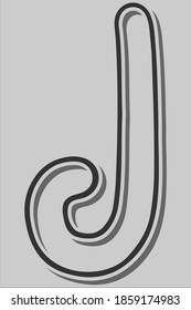Latin ABC Letter J Alphabet with shadow effect. Symbol for learning Alphabet in the school, kindergarten. Isolated eps 10 vector typography. Hand drawn abc sign, icon. 