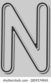 Latin ABC Letter N Alphabet with shadow effect. Symbol for learning Alphabet in the school, kindergarten. Isolated eps 10 vector typography. Hand drawn abc sign, icon. 