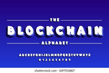 Latin alphabet. Bold font 3d blockchain.