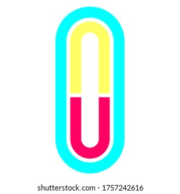 Latin alphabet, Font in the Disco style, bright multi-color number zero, vector illustration 10EPS