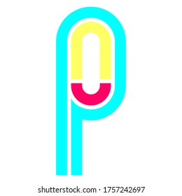 Latin alphabet, Font in the Disco style, bright multi-color letter P, vector illustration 10EPS