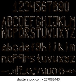 The Latin alphabet in the form of stone symbols in the backlight. A full set of letters, numbers and punctuation marks.