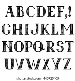 Latin alphabet. Grunge line decorative font. Hipsters sketched letter characters