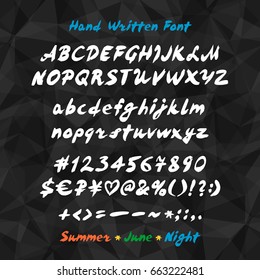 Latin alphabet handwritten lettering vector font with black background.