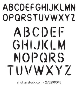 Latin alphabet letters, black isolated on white background, vector illustration.