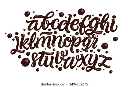 Latin Alphabet Made Of Dark Melted Chocolate. Liquid Font Style. Vector.