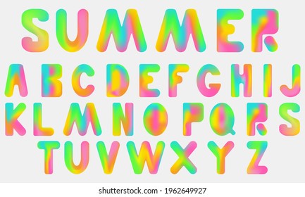 Latin alphabet with mesh gradient fill. A set of rainbow-colored capital letters. Vector illustration for the design of posters, covers, cards, banners, etc.