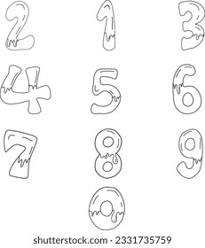 Latin alphabet numbers from 1 to 0. Signs in line flat style. Cute modern capital numbers. Coloring page outline of cartoon numbers. Educational exercise, preschool worksheet for practicing fine motor