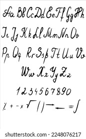 Latin alphabet, numbers and mathematical symbols. Vector graphics set