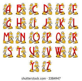 The latin alphabet in style of the art nouveau.