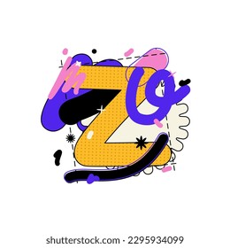 Latin alphabet vector illustration. English Letter Z. Type with hand drawn shapes and lines. Round playful letters in cartoon graffiti style