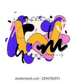 Latin alphabet vector illustration. English Letter W. Type with hand drawn shapes and lines. Round playful letters in cartoon graffiti style