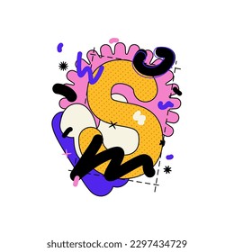 Latin alphabet vector illustration. English Letter S. Type with hand drawn shapes and lines. Round playful letters in cartoon graffiti style