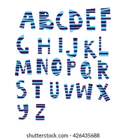 latin alphabet. vector set of striped letters