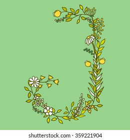 Latin alphabet vector, typography design. Background with latin letters isolated. Poster with floral abc made in modern romantic style. Hand drawn font with leaves, flowers and stems
