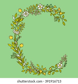 Latin alphabet vector, typography design. Background with latin letters isolated. Poster with floral abc made in modern romantic style. Hand drawn font with leaves, flowers and stems