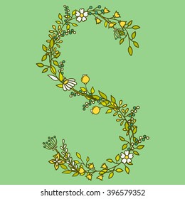 Latin alphabet vector, typography design. Background with latin letters isolated. Poster with floral abc made in modern romantic style. Hand drawn font with leaves, flowers and stems