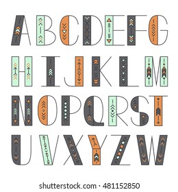 Latin Alphabet Vector, Typography Design. Set Of  Latin Letters. Poster With Latin Abc Made In Aztec Style. Modern And Clean Font