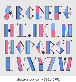 Latin alphabet vector, typography design. Background with set of  latin letters. Poster with latin abc made in modern geometric style. Clean sharp font, flat line style. Clear straight lines