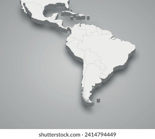 Latin America 3d isometric map with borders states