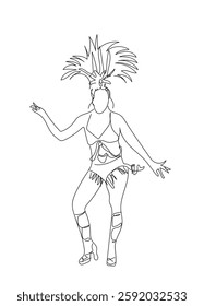 Latin america concept one line drawing. Rhythm, dance studio, unique vector image, dancer, logo, carnival. Samba dancer.  Hand made vector not Al