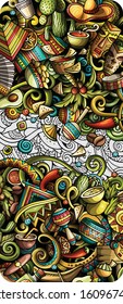 Latin America hand drawn doodle banner. Cartoon detailed flyer. Latinamerican identity with objects and symbols. Latino illustrations. Color vector design elements background