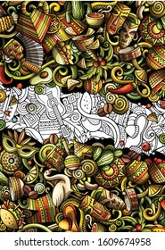 Latin America hand drawn doodle banner. Cartoon detailed flyer. Latinamerican identity with objects and symbols. Latino illustrations. Color vector design elements background
