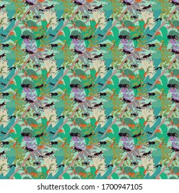 fondo del patrón de insectos y escarabajos de América Latina