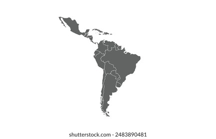 Latin America isolated on white background. for website layouts, reports, annual infographics, world,travel around the world, map silhouette backdrop.