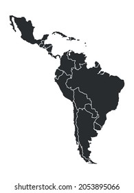 Latinoamérica mapea el trasfondo con los países. Mapa de América Latina aislado de fondo blanco. Ilustración del vector