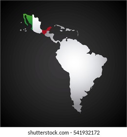 latin america map with the mexico country flag  over black background. vector illustration