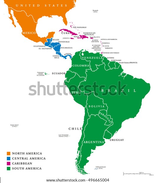 North Central And South America Map Latin America Regions Map Subregions Caribbean Stock Vector 