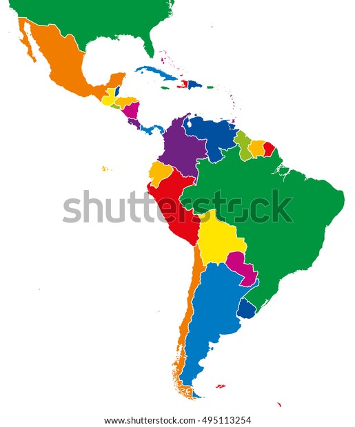 ラテンアメリカの単一州の地図 全ての国が異なる濃密な色で 国境を持つ メキシコの北端から カリブ海を含む南アメリカの南端まで のベクター画像素材 ロイヤリティフリー
