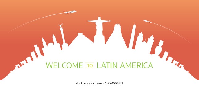 Latin America Skyline Curve Landmarks Silhouette , Famous Place and Historical Buildings, Travel and Tourist Attraction