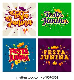 Latin America Traditional Festa Junina, the June party of Brazil. Flat style seamless design with symbolism of the holiday Ideal for Invitation card, Banner, Ads, Presentation.