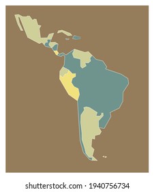Latin America vector map contour, silhouette with geometric borders on a brown background.