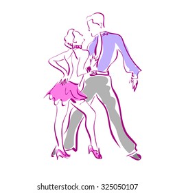 Latin American dances , vector, sketch, male and female , dancers, couple