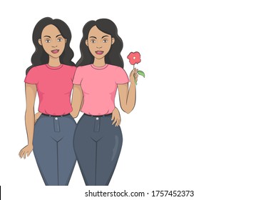Latin American female-female twins. Cartoon style. Vector illustration.