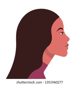 Latin American head in profile. Hispanic woman. Races and nationalities of the world. Vector flat illustration