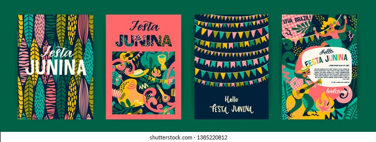 Fiesta latinoamericana, la fiesta de junio en Brasil. Festa Junina. Plantillas vectoriales.